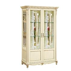 Фото - Шкаф с витриной «Алези» П1.350.0.19 (П350.19), массив дуба, Слоновая кость с золочением