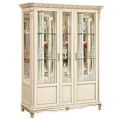 Фото - Шкаф-витрина 3д «Алези» П1.350.0.05 (П350.05), массив дуба, Слоновая кость с золочением