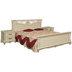 Фото - Кровать двойная «Алези» с высоким изножьем, массив дуба, Слоновая кость с золочением, без механизма, 2000x1600 мм, 2180х1852х1045