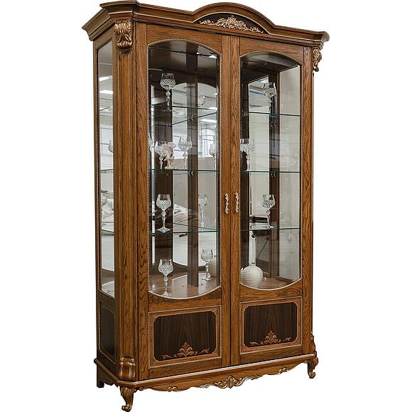 Шкаф-витрина 2д «Альба» П4.485.0.05 (П485.05), Основной материал: массив дуба, Цвет: Палисандр с золочением (4J4A5876.jpg) Шкаф-витрина 2д «Альба» П4.485.0.05 (П485.05)