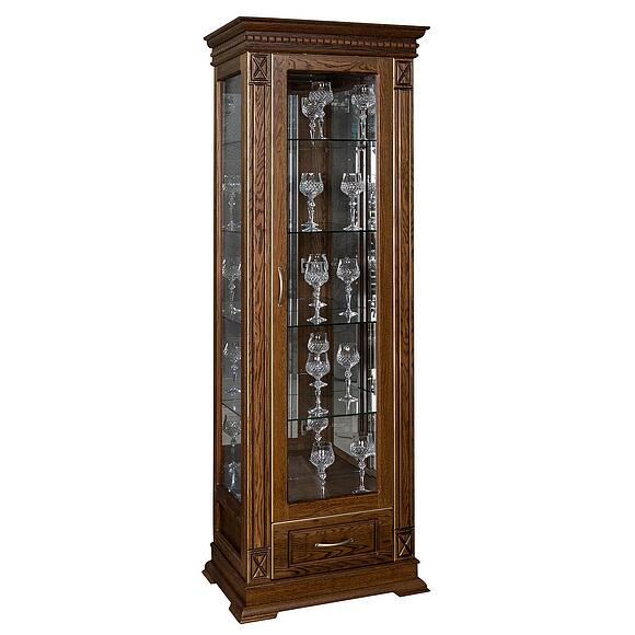 Шкаф-витрина «Верди Классик» П1.0487.0.11, Основной материал: массив дуба, Цвет: Черешня с золочением (Shkaf-s-vitrinoy_VerdiLux_1z-P487-3.jpg) Шкаф-витрина «Верди Классик» П1.0487.0.11