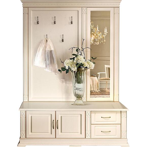 Тумба с вешалкой и зеркалом «Верди Классик» П3.0487.3.04, Основной материал: массив дуба, Цвет: Слоновая кость с золочением (Verdi_Lux_P433-22-P433-1.jpg) Тумба с вешалкой и зеркалом «Верди Классик» П3.0487.3.04