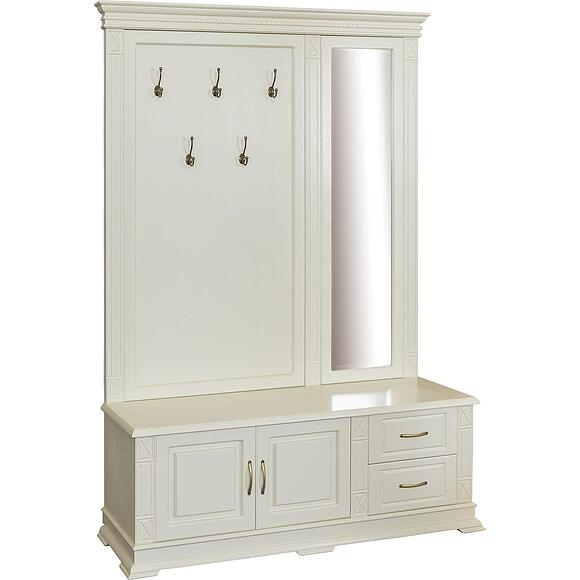 Тумба с вешалкой и зеркалом «Верди Классик» П3.0487.3.04, Основной материал: массив дуба, Цвет: Слоновая кость (Veshalka_Verdi_Luks_P433-042_slon_kost-3.jpg) Тумба с вешалкой и зеркалом «Верди Классик» П3.0487.3.04