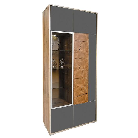 Шкаф с витриной «Гелиос» П550.01, Основной материал: ЛДСП+МДФ, Цвет: Дуб Вотан + серый (shkaf_s_vitrinoi_gelios_550_01_grey.jpg) Шкаф с витриной «Гелиос» П550.01