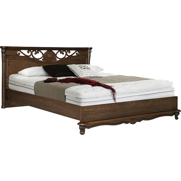 Кровать двойная «Алези» с низким изножьем, Основной материал: массив дуба, Цвет: Табак, Механизм трансформации: с механизмом, Спальное место: 2000x1600 мм, Размер: 2180х1852х1045