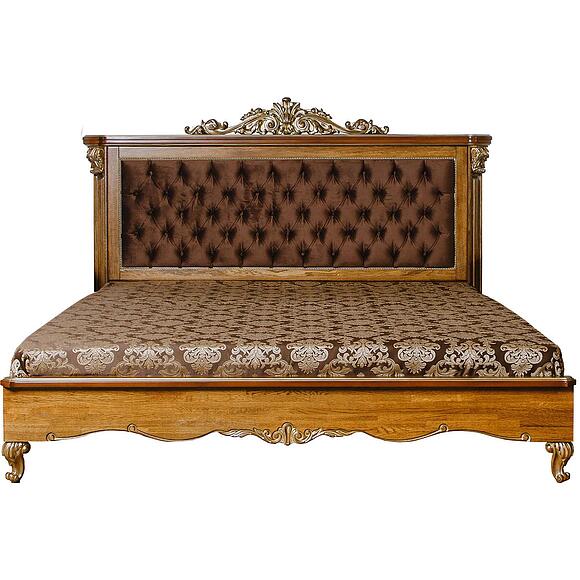 Кровать двойная «Альба» (декор. изголовье), Основной материал: массив дуба, Цвет: Палисандр с золочением, Спальное место: 2000x1600 мм, Размер: 2145х1800х1350