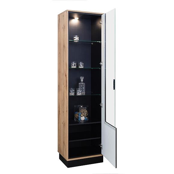 Шкаф с витриной «Лайн» П6.619.0.01-01 (П619.01), Основной материал: ЛДСП, Цвет: Камень серый/Дуб вотан/Чёрный