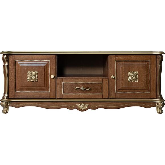 Тумба ТВ «Алези Люкс» П1.349.0.02 (П350.02л), Основной материал: массив дуба, Цвет: Античная бронза с золочением