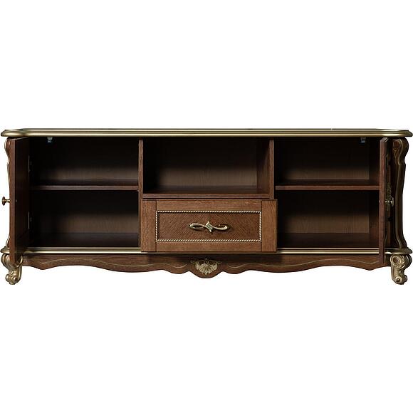 Тумба ТВ «Алези Люкс» П1.349.0.02 (П350.02л), Основной материал: массив дуба, Цвет: Античная бронза с золочением