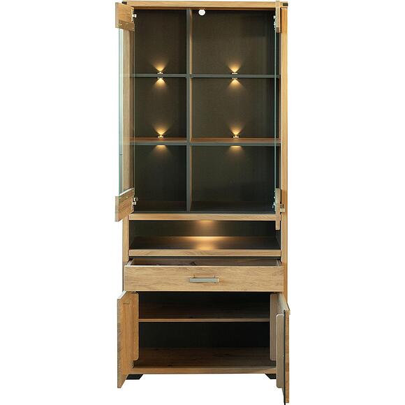 Шкаф-витрина «Генуа» П3.586.0.03, Основной материал: массив дуба, Цвет: Дуб натуральный+Дуб Онтарио