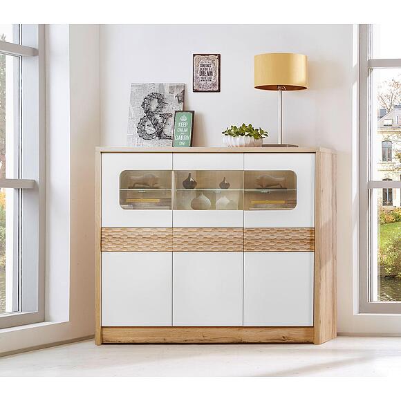 Шкаф с витриной «Рондо 6» П553.06, Цвет: Дуб Вотан + белый