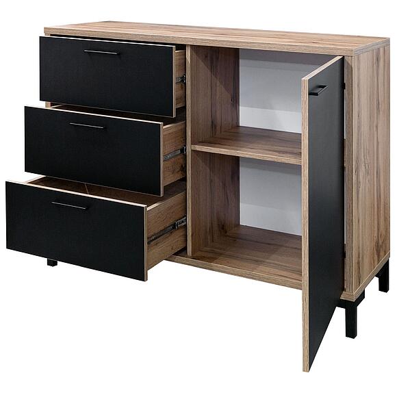 Комод «Блэквуд Лофт» П3.0556.1.14, Основной материал: ЛДСП, Цвет: Дуб Вотан + чёрный (komod_blakwood_p558_04_5e15984493523-2.jpg) Комод «Блэквуд Лофт» П3.0556.1.14, Основной материал: ЛДСП, Цвет: Дуб Вотан + чёрный