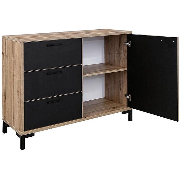 Комод «Блэквуд Лофт» П3.0556.1.14, Основной материал: ЛДСП, Цвет: Дуб Вотан + чёрный (komod_blakwood_p558_04__5e1597b350c7d-2.jpg) Комод «Блэквуд Лофт» П3.0556.1.14, Основной материал: ЛДСП, Цвет: Дуб Вотан + чёрный