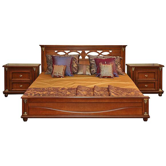 Кровать двойная «Валенсия Классик», Основной материал: массив березы, Цвет: Каштан, Спальное место: 2000x1600 мм, Размер: 2131х1794х1031