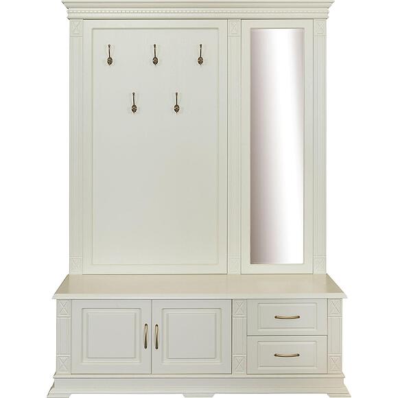 Тумба с вешалкой и зеркалом «Верди Классик» П3.0487.3.04, Основной материал: массив дуба, Цвет: Слоновая кость (Veshalka_Verdi_Luks_P433-042_slon_kost_-1.jpg) Тумба с вешалкой и зеркалом «Верди Классик» П3.0487.3.04, Основной материал: массив дуба, Цвет: Слоновая кость