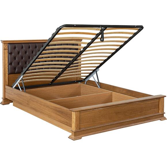 Кровать двойная «Верди Классик» П3.0487.1.24 с подъёмным механизмом, Основной материал: массив дуба, Цвет: Дуб рустикаль, Спальное место: 2000x1600 мм, Размер: 2207×1774×1119