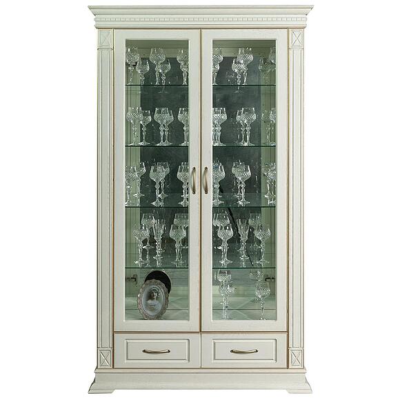 Шкаф-витрина 2д «Верди Классик» П1.0487.0.21, Основной материал: массив дуба, Цвет: Слоновая кость с золочением