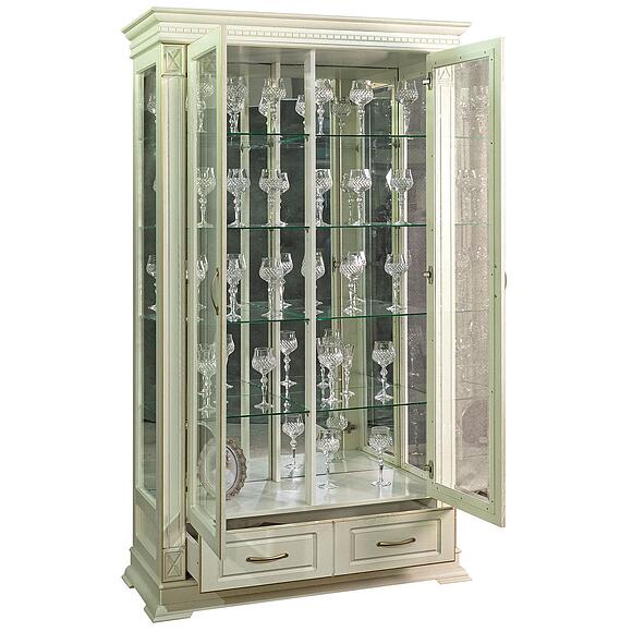 Шкаф-витрина 2д «Верди Классик» П1.0487.0.21, Основной материал: массив дуба, Цвет: Слоновая кость с золочением