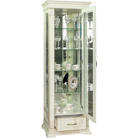 Шкаф-витрина «Верди Классик» П1.0487.0.11, Основной материал: массив дуба, Цвет: Слоновая кость с золочением (Shkaf_s_vetrinoi_Verdi_Luks_1z_P487-11z_slon_kost_s_zoloch-2.jpg) Шкаф-витрина «Верди Классик» П1.0487.0.11, Основной материал: массив дуба, Цвет: Слоновая кость с золочением