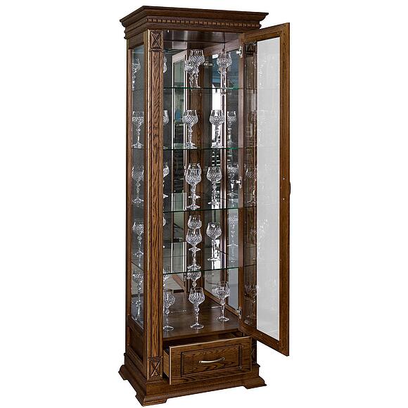 Шкаф-витрина «Верди Классик» П1.0487.0.11, Основной материал: массив дуба, Цвет: Черешня с золочением (Shkaf-s-vitrinoy_VerdiLux_1z-P487-11z-chereshnya-s-zolocheniyem3-1.jpg) Шкаф-витрина «Верди Классик» П1.0487.0.11, Основной материал: массив дуба, Цвет: Черешня с золочением