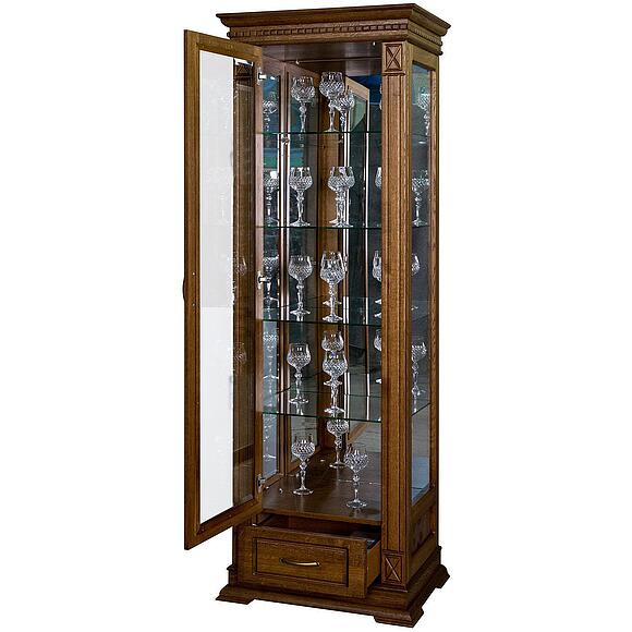 Шкаф-витрина «Верди Классик» П1.0487.0.11-01, Основной материал: массив дуба, Цвет: Дуб рустикаль