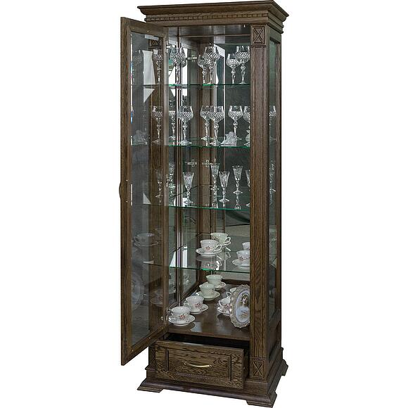 Шкаф-витрина «Верди Классик» П1.0487.0.11-01, Основной материал: массив дуба, Цвет: Табак