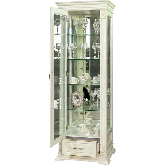 Шкаф-витрина «Верди Классик» П1.0487.0.11-01, Основной материал: массив дуба, Цвет: Слоновая кость с золочением