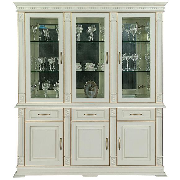 Шкаф комбинированный 3д «Верди Классик» П1.0487.0.20, Основной материал: массив дуба, Цвет: Слоновая кость с золочением