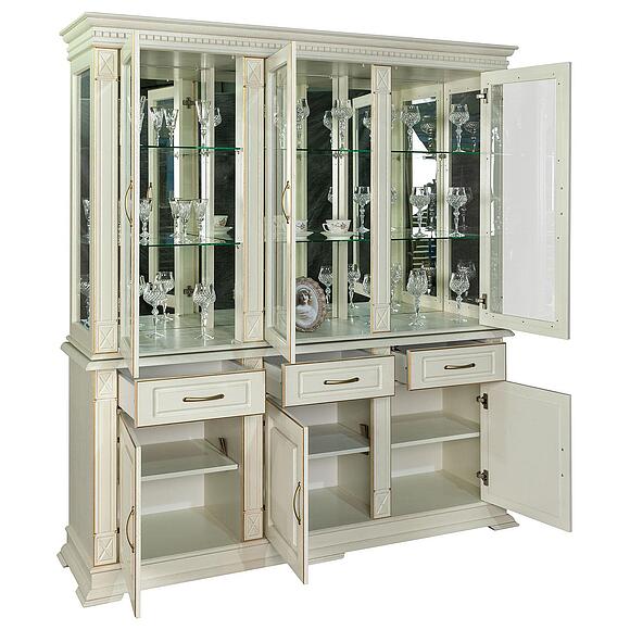 Шкаф комбинированный 3д «Верди Классик» П1.0487.0.20, Основной материал: массив дуба, Цвет: Слоновая кость с золочением