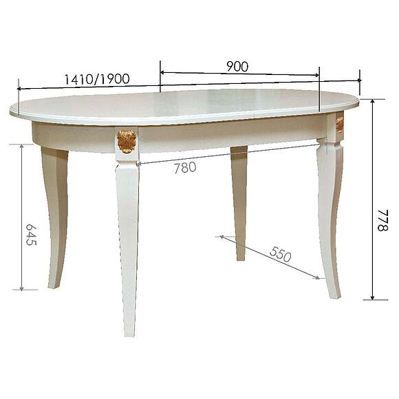 Стол «Милана 10А» П4.265.0.25(313.08), Основной материал: массив дуба, Цвет: Слоновая кость с золочением