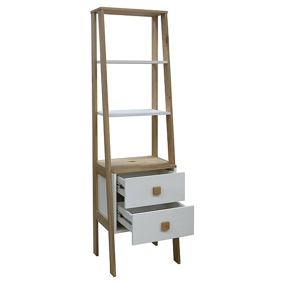 Стеллаж «Этна» БМ2.784.1.03, Основной материал: массив сосны, Цвет: белый воск + темпо