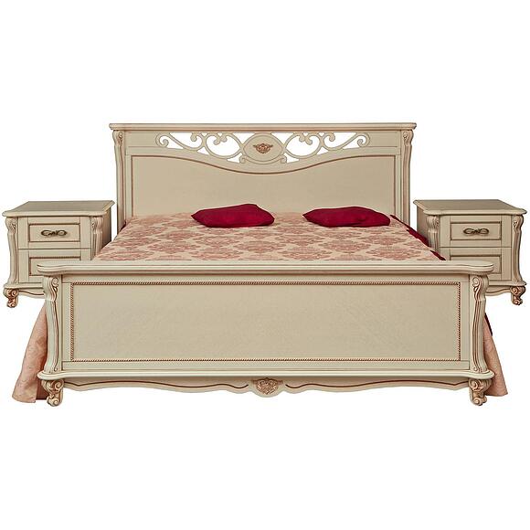 Кровать двойная «Алези» с высоким изножьем, Основной материал: массив дуба, Цвет: Слоновая кость с золочением, Механизм трансформации: без механизма, Спальное место: 2000x1600 мм, Размер: 2180х1852х1045