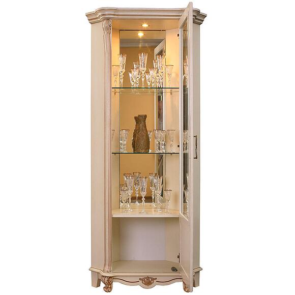 Шкаф с витриной «Алези» П1.350.0.13 (П350.13), Основной материал: массив дуба, Цвет: Слоновая кость с золочением