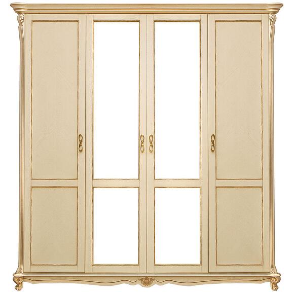 Шкаф для одежды 4д «Алези» П1.350.1.14 (П349.02), Основной материал: массив дуба, Цвет: Слоновая кость с золочением