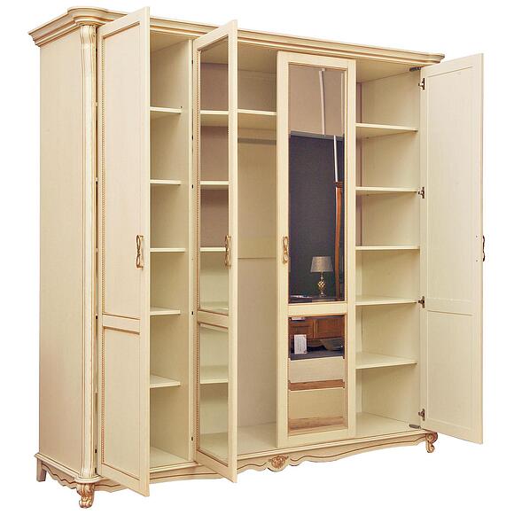 Шкаф для одежды 4д «Алези» П1.350.1.14 (П349.02), Основной материал: массив дуба, Цвет: Слоновая кость с золочением