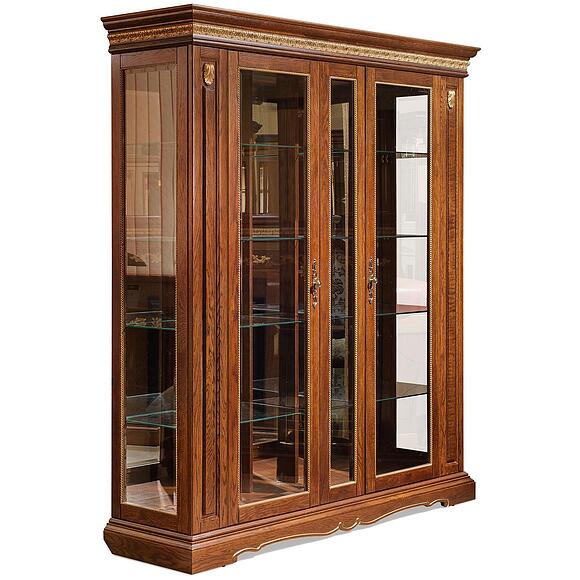 Шкаф с витриной «Милана 11» П4.265.0.11(265.11), Основной материал: массив дуба, Цвет: Черешня с золочением