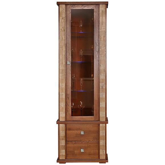 Шкаф с витриной «Тунис» П6.343.0.19 (П343.19-1Ш), Основной материал: массив дуба, Цвет: Медовый с золочением