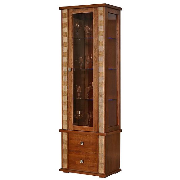 Шкаф с витриной «Тунис» П6.343.0.19 (П343.19-1Ш), Основной материал: массив дуба, Цвет: Медовый с золочением