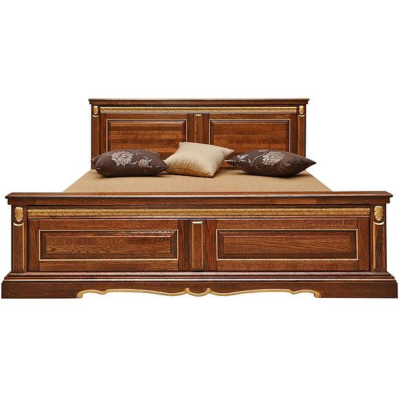 Кровать двойная «Милана» высокое изножье, Основной материал: массив дуба, Цвет: Черешня с золочением, Механизм трансформации: без механизма, Спальное место: 2000x1600 мм, Размер: 2197х1772х1035