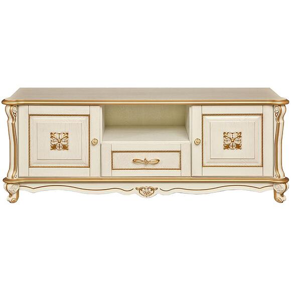 Тумба ТВ «Алези Люкс» П1.349.0.02 (П350.02л), Основной материал: массив дуба, Цвет: Слоновая кость с золочением