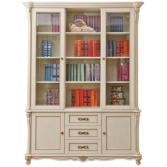 Шкаф комбинированный 3д «Алези» П1.350.2.03 (П395.03), Основной материал: массив дуба, Цвет: Слоновая кость с золочением