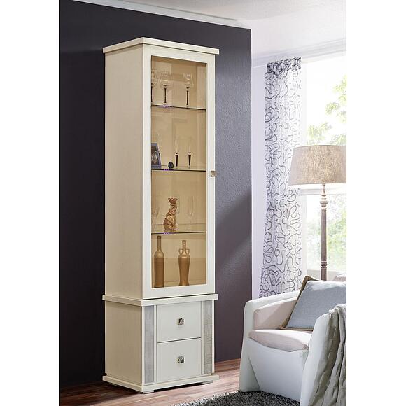 Шкаф с витриной «Тунис» П6.343.0.21-01 (П343.21Ш), Основной материал: ДСП+шпон, Цвет: Слоновая кость с серебром