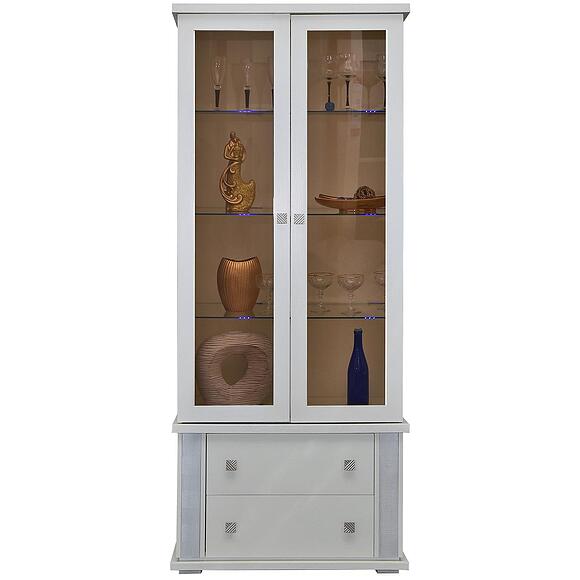 Шкаф с витриной «Тунис» П6.343.0.22 (П343.22Ш), Основной материал: ДСП+шпон, Цвет: Слоновая кость с серебром