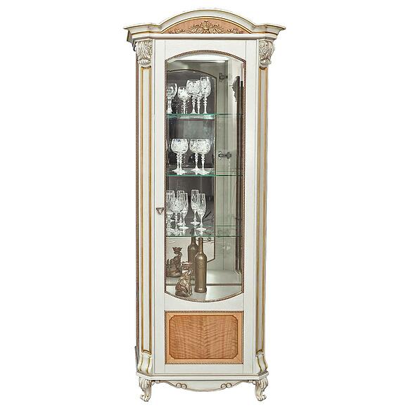 Шкаф-витрина «Альба» П4.485.0.08 (П485.08), Основной материал: массив дуба, Цвет: Слоновая кость с золочением