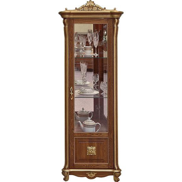 Шкаф-витрина «Алези Люкс» П1.349.0.08 (П350.08л), Основной материал: массив дуба, Цвет: Античная бронза с золочением