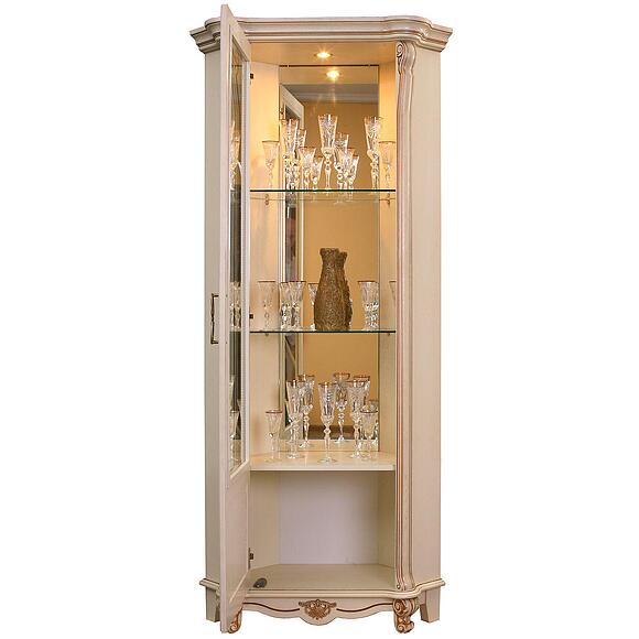 Шкаф с витриной «Алези» П1.350.0.13-01 (П350.13-01), Основной материал: массив дуба, Цвет: Слоновая кость с золочением (alezi10_P350-13_left.jpg) Шкаф с витриной «Алези» П1.350.0.13-01 (П350.13-01), Основной материал: массив дуба, Цвет: Слоновая кость с золочением