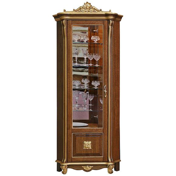 Шкаф с витриной «Алези Люкс» П1.349.0.13-01 (П350.13-01л), Основной материал: массив дуба, Цвет: Античная бронза с золочением