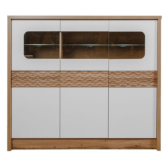 Шкаф с витриной «Рондо 6» П553.06 (уценка), Цвет: Дуб Вотан + белый (shkaf_s_vitrinoy_6_rondo_p553_06_2.jpg) Шкаф с витриной «Рондо 6» П553.06 (уценка), Цвет: Дуб Вотан + белый