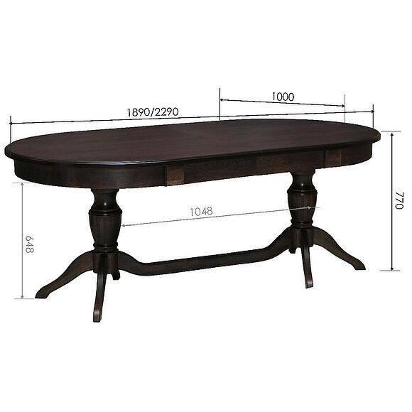 Стол обеденный «Верди» П4.487.4.14 (П106.08-01), Основной материал: массив дуба, Цвет: Венге (verdi_3RD_P106-08-01_razmer.jpg) Стол обеденный «Верди» П4.487.4.14 (П106.08-01), Основной материал: массив дуба, Цвет: Венге