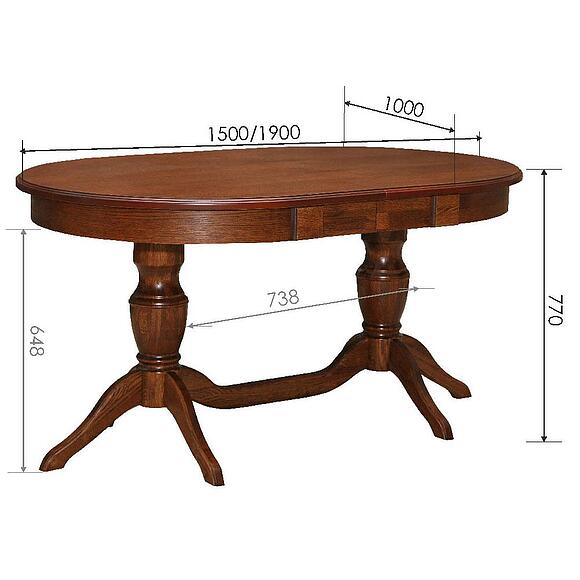 Стол обеденный «Верди» П4.487.4.13 (П106.06-01), Основной материал: массив дуба, Цвет: Черешня (verdi_2RD_P106-06-01_razmer.jpg) Стол обеденный «Верди» П4.487.4.13 (П106.06-01), Основной материал: массив дуба, Цвет: Черешня